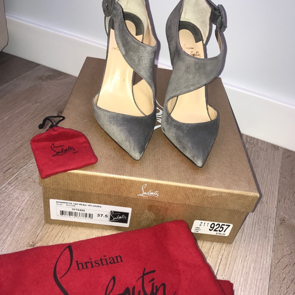 NIB Christian Louboutin Gray Suede Pump, Sz 37.5